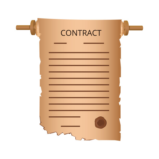 旧合同。在羊皮纸或纸莎草纸上的古代条约。古老的卷轴和一个损坏的，过时的协议。过期的合同，商业项目，交易的概念，一页纸文件。向量图片下载