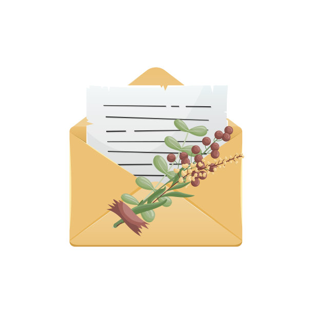 矢量插图的一个信封与一封信装饰与一束干花。图片下载