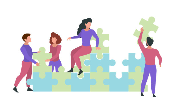 字符与难题。业务拼图人抱着拼图创意成功目标企业合作伙伴花哨矢量平面图片图片下载