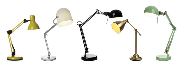 在白色背景上设置不同风格的台灯。旗帜设计图片下载