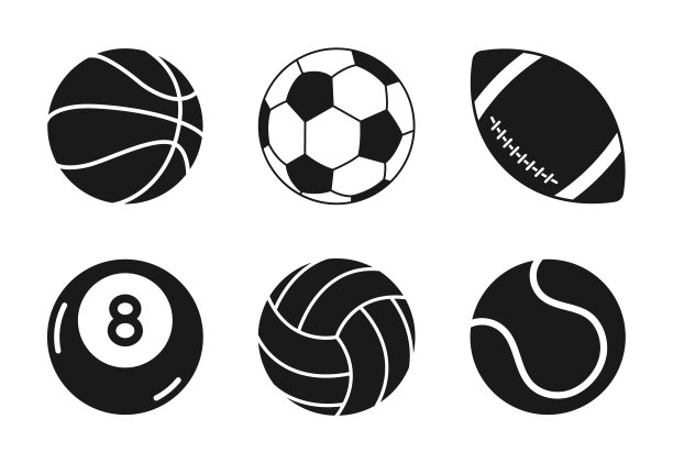 运动球图标设置。足球，足球，网球，保龄球，篮球，排球，橄榄球，棒球。图片下载