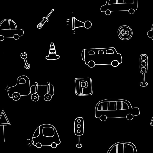 可爱的汽车无缝图案，卡通交通涂鸦背景，矢量插图图片下载