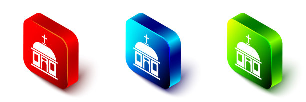 等距圣托里尼建筑图标孤立图片下载