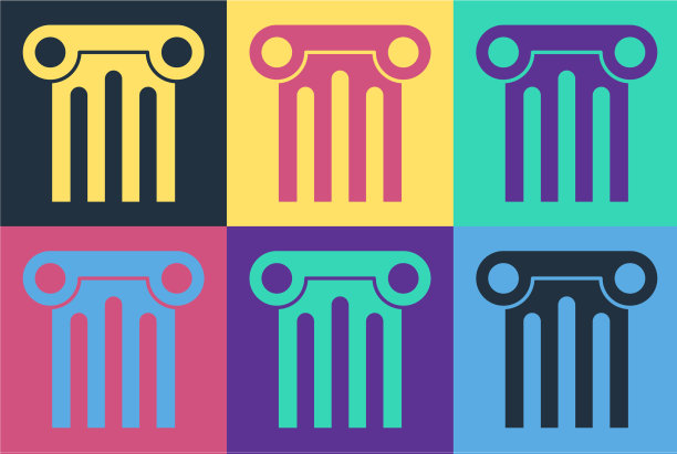 波普艺术古代柱形图标孤立在色彩上图片下载