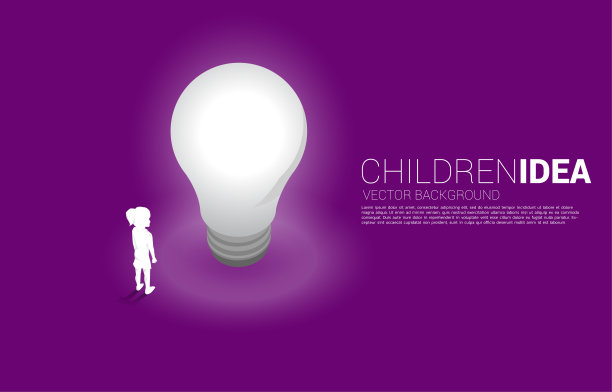 一个拿着灯泡的女孩的剪影。图片下载