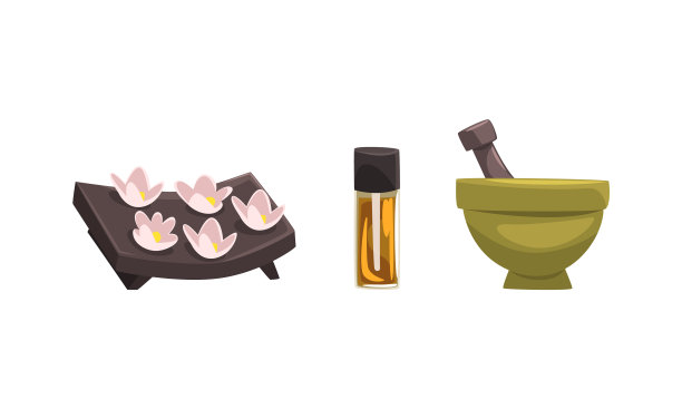 水疗符号集花碗和杵香气图片下载