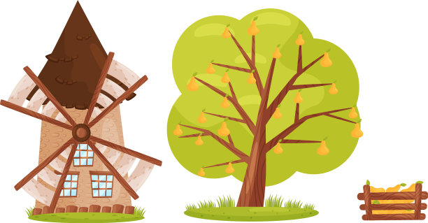 风车梨树和板条箱水果一样图片下载