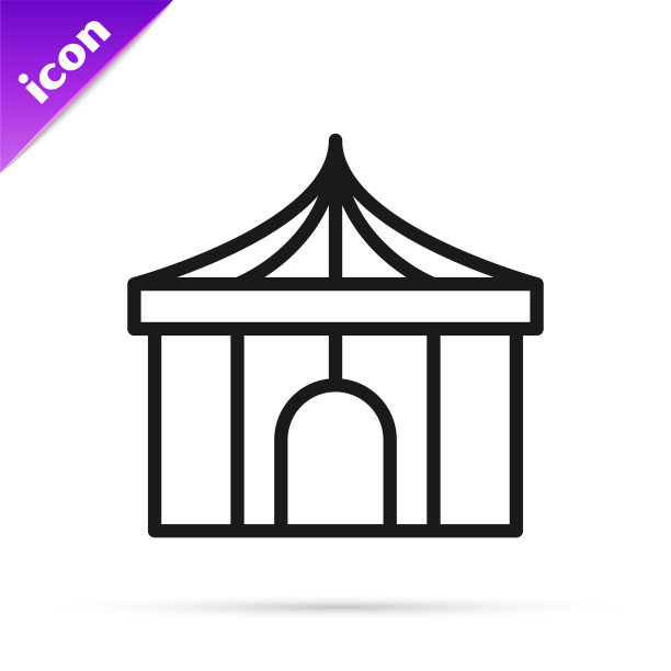 黑线马戏团帐篷图标孤立在白色图片下载