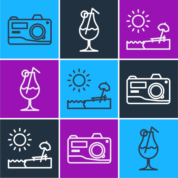 设行拍照相机，带伞和沙滩图片下载