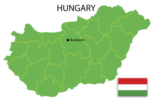 匈牙利国旗。政治地图。旗帜设计。旅行的概念。矢量插图。股票的形象。每股收益10。图片下载