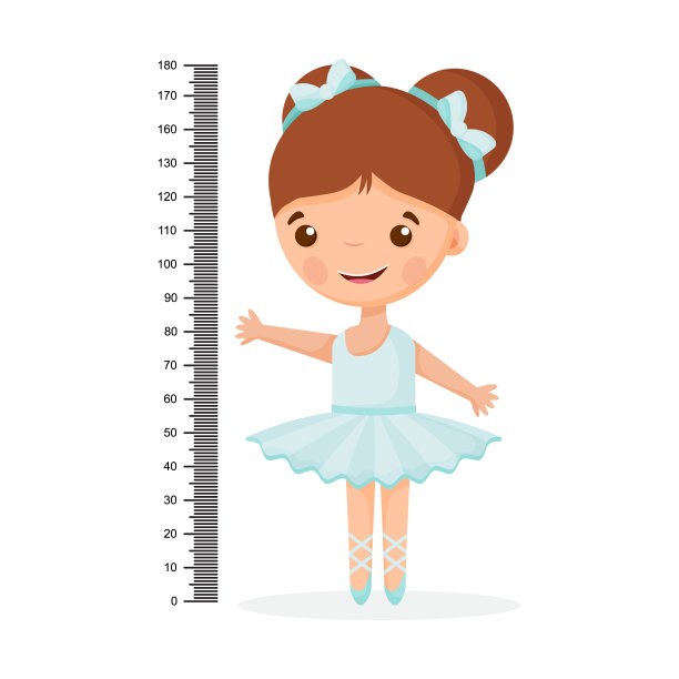 孩子们用米墙画了一个可爱的卡通女孩和尺子。矢量插图的一个女孩孤立的背景。矢量图图片下载