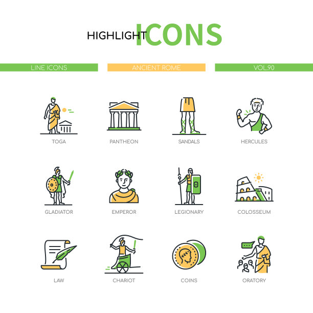 古罗马-现代线条设计风格图标集图片下载