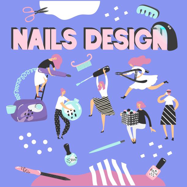 设置与美甲用品和流程。矢量插图。美内阁,客厅。手护理。爱自己。指甲专家。专业的女孩。图片下载