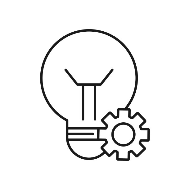 灯泡线性平坦图标。齿轮式照明电灯图片下载