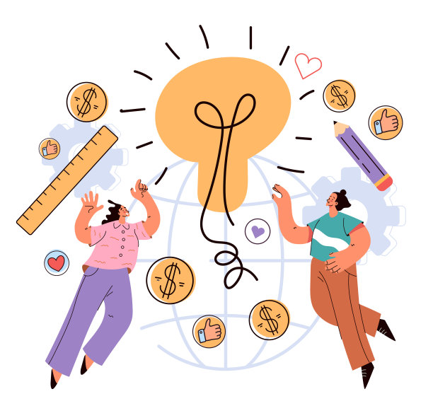 商业人士、男、女办公室职员人物开发新项目。创新创意，投资展望未来的理念。矢量平面设计插图图片下载