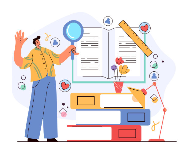 人的性格是打开书本寻找信息。用户手册的概念。矢量平面设计插图图片下载