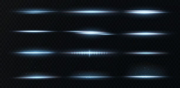 蓝色水平镜头照明弹包。激光束，水平光线。美丽的光耀斑图片下载