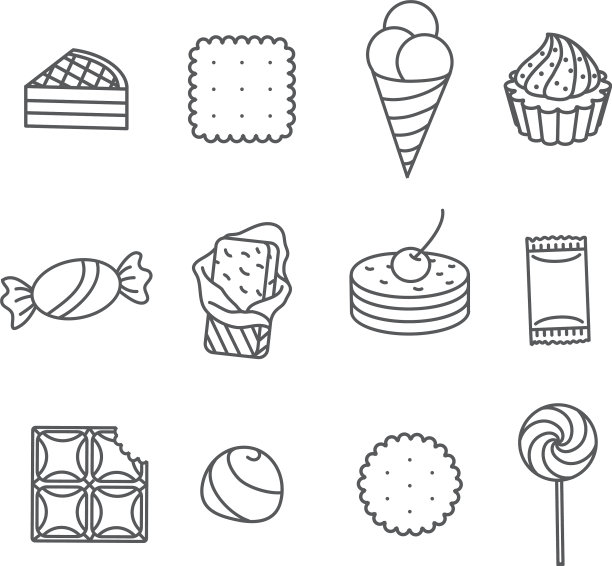 糖果和糖果设置轮廓图标图片下载