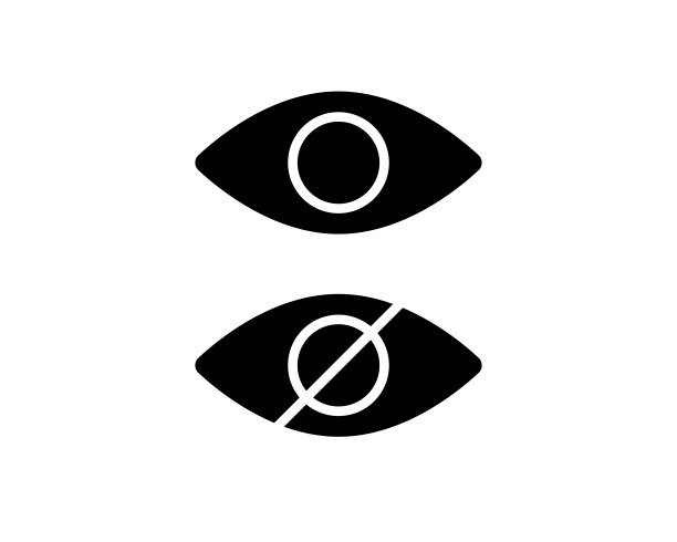 眼睛符号作为显示，隐藏，可见，不可见，公共，私人图标。孤立的黑色眼睛图标在白色。视觉图标与禁止标志图片下载