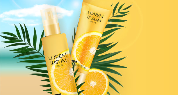 3d逼真的维生素c防晒霜瓶图片下载