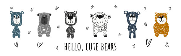 可爱的熊。矢量插图手绘卡通风格。泰迪被隔离在白色背景下。适用于明信片、童装、织物设计、贴纸、海报、马克杯、t恤设计等。图片下载