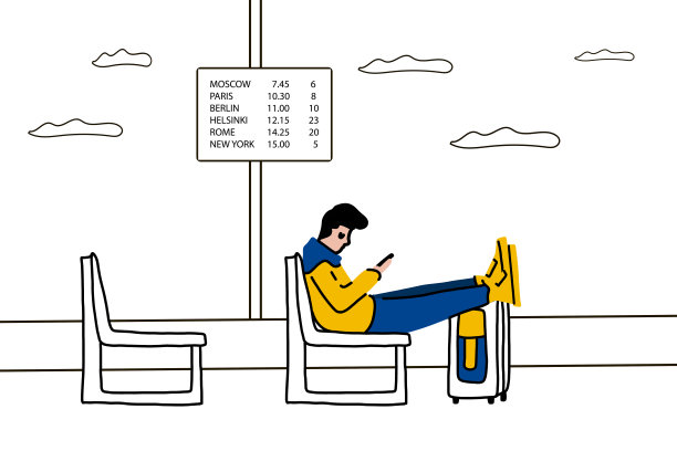 空空如也的候机室或候机大厅，有座位，有起飞和到达时间表的信息面板。机场候机楼大厅视图。平面风格的矢量孤立的插图。图片下载