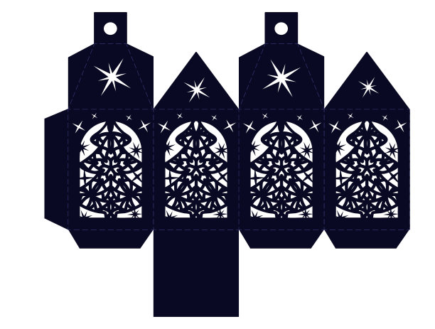 挂着镂空圣诞树的新年灯笼。DIY模板切割和新年装饰和礼物图片下载