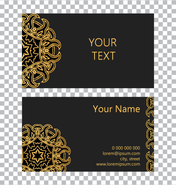 矢量模板隔离名片。3d体积凸浮雕几何金色异国情调的模式上的黑色背景。图片下载