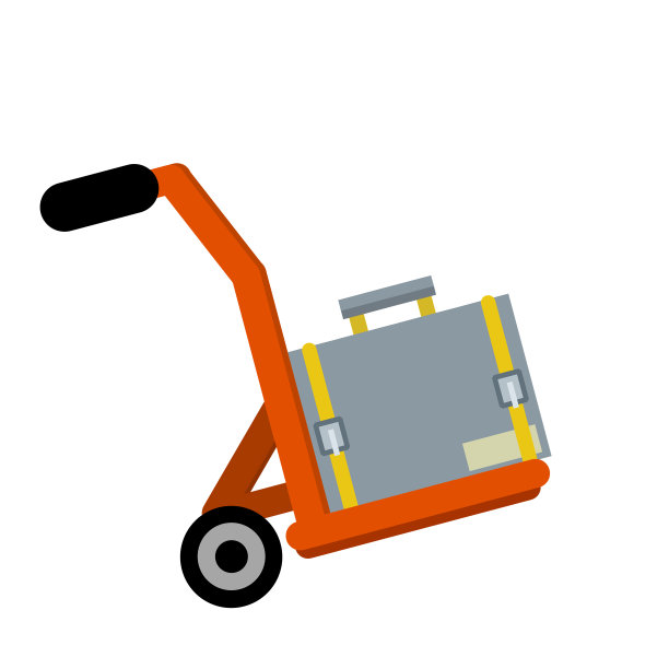 手推车的手提箱。机场或酒店的交通服务。与行李手推车。一辆带箱子的手推车。平面卡通孤立在白色图片下载