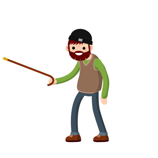 一个拄着手杖的滑稽老头。高级点的方向。积极的生活方式和娱乐祖父。卡通平面插图图片下载