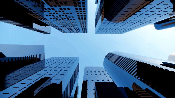 低角度的摩天大楼3d渲染建筑。图片下载