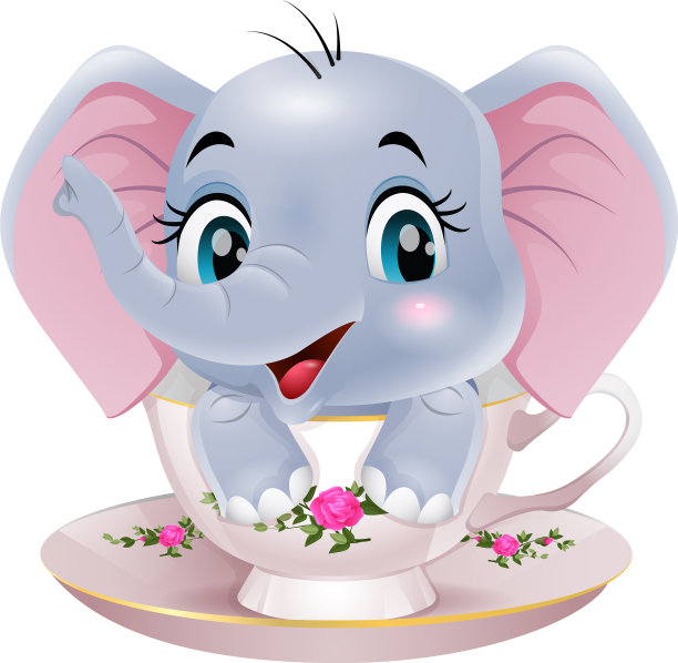 可爱的大象卡通坐在杯子里图片下载