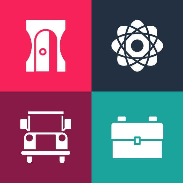 设置波普艺术学校背包巴士原子和铅笔图片下载