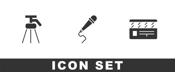 设置三脚架麦克风和电影拍手图标图片下载