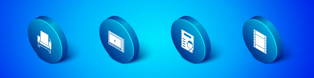 设置等距电影椅子海报播放视频和图片下载