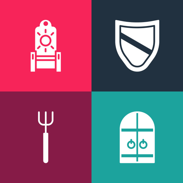 设置波普艺术中世纪城堡大门花园干草叉图片下载