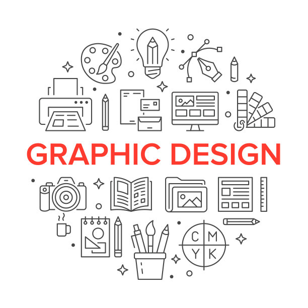 平面设计圈海报与线条图标图片下载