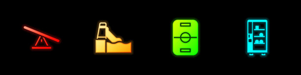 设置跷跷板、水滑梯、曲棍球桌和贩卖机图片下载