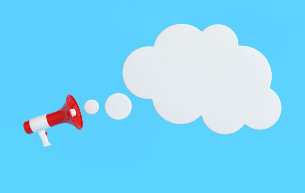 3d渲染扬声器，扩音器，云泡。服务于网红广告理念。图片下载