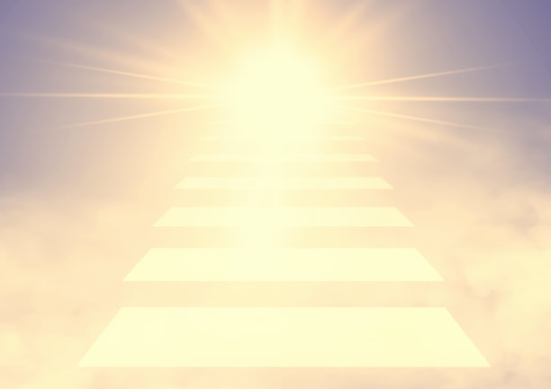 三维插图的楼梯天堂漂浮在空气中图片下载