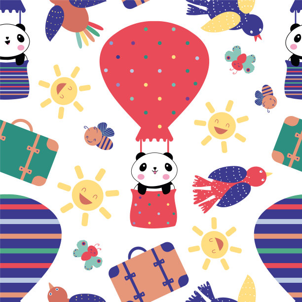 可爱的熊猫乘热气球旅行图片下载