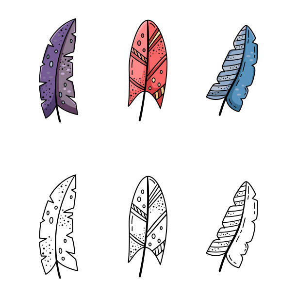 一套涂鸦一套鲜艳卡通羽毛一套图片下载