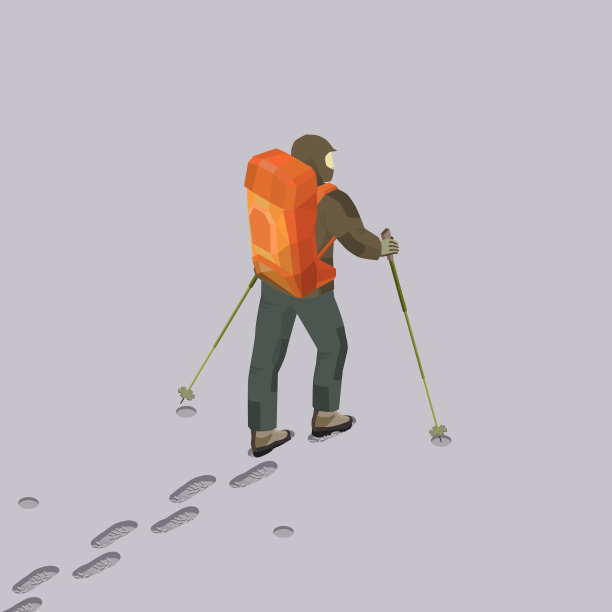 背着背包在雪地里徒步旅行图片下载
