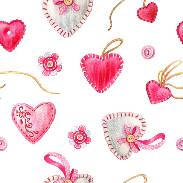 水彩无缝图案手工心。无缝模式的婚礼或情人节。图片下载