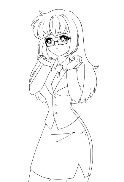 可爱的动漫女孩穿着办公套装，孤立在白色背景上。图片下载