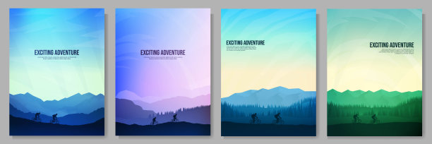 矢量插图。山地自行车。发现、探索、观察自然的旅游理念。骑自行车。探险旅游。平面设计的书籍封面，海报，横幅，小册子，杂志图片下载