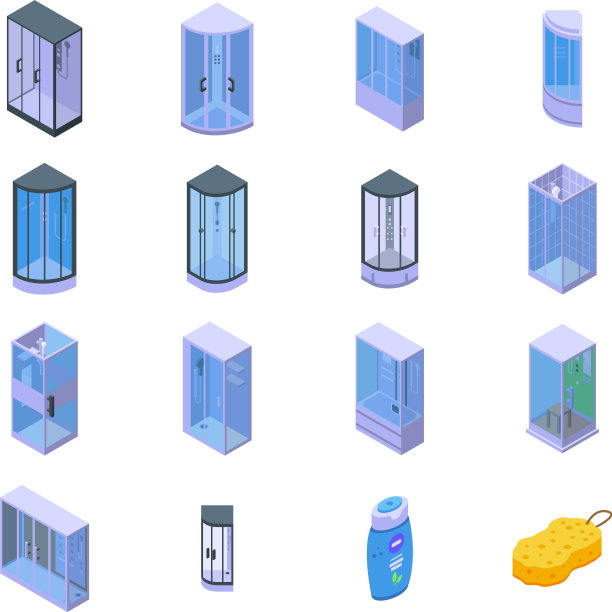 淋浴隔间图标设置等距风格图片下载