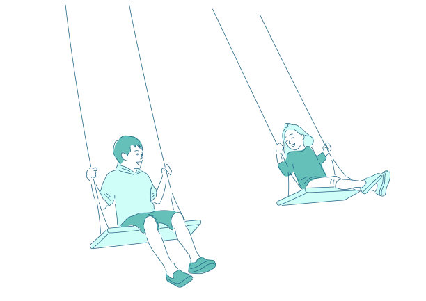 弟弟和妹妹骑在秋千上的插图(白色背景，矢量，裁剪)图片下载