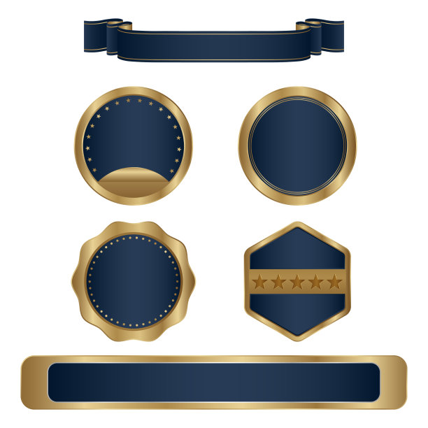 奢侈的金色和蓝色设计徽章和标签图片下载