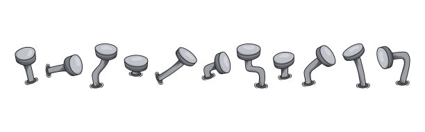 生锈的铁旧钉子，钢弯矢量钉，木工设置，卡通金属别针图标。施工说明图片下载